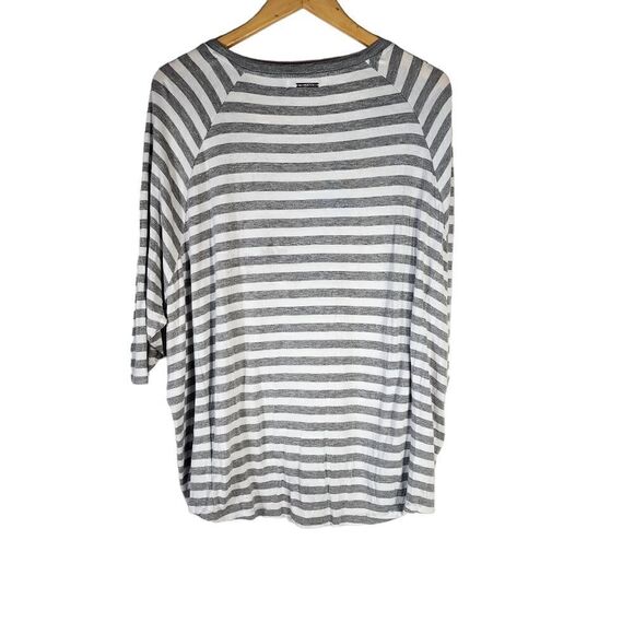 MICHAEL KORS WOMEN'S GREY/WHITE STRIPED 3/4 SLEEVE TEE 0x - Picture 2 of 8